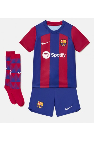 Barcelona Frenkie de Jong #21 Jalkapallovaatteet Lasten Kotipeliasu 2023-24 Lyhythihainen (+ Lyhyet housut)